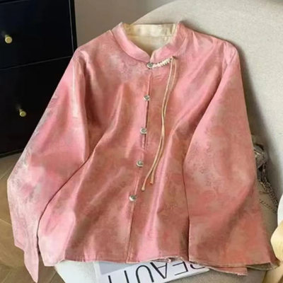 两面穿新中式国风提花外套女春季复古盘扣宽松百搭禅意上衣C34