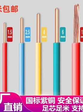 国标BV电线家用家装电线1/1.5/2.5/4/6平方纯铜芯单股硬线1米散剪