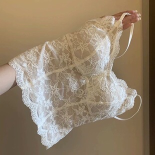 短款 美背吊带背女带胸垫打底蕾丝上衣外穿 文胸一体 纯欲修身 法式