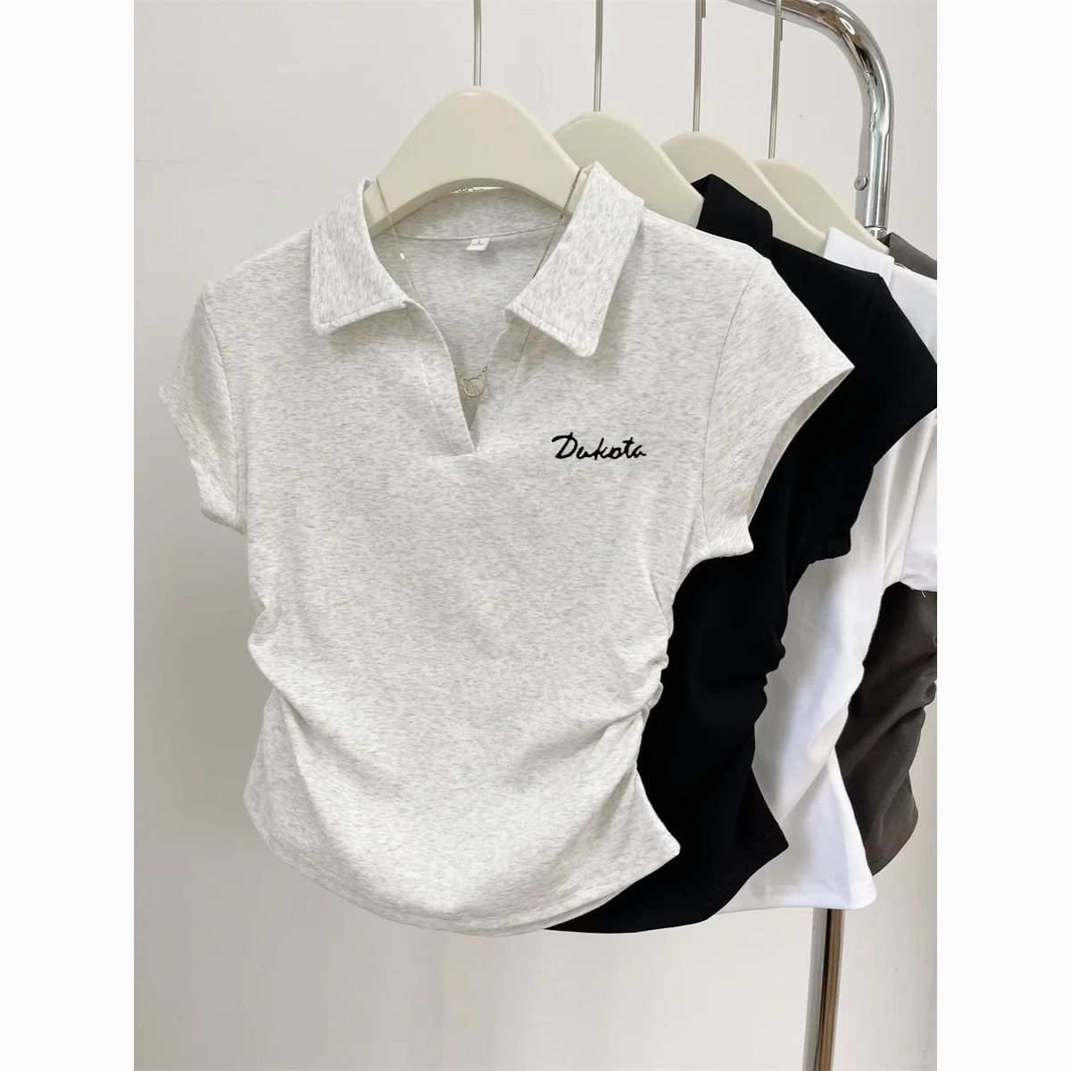 复古chic正肩短袖T恤女Polo领