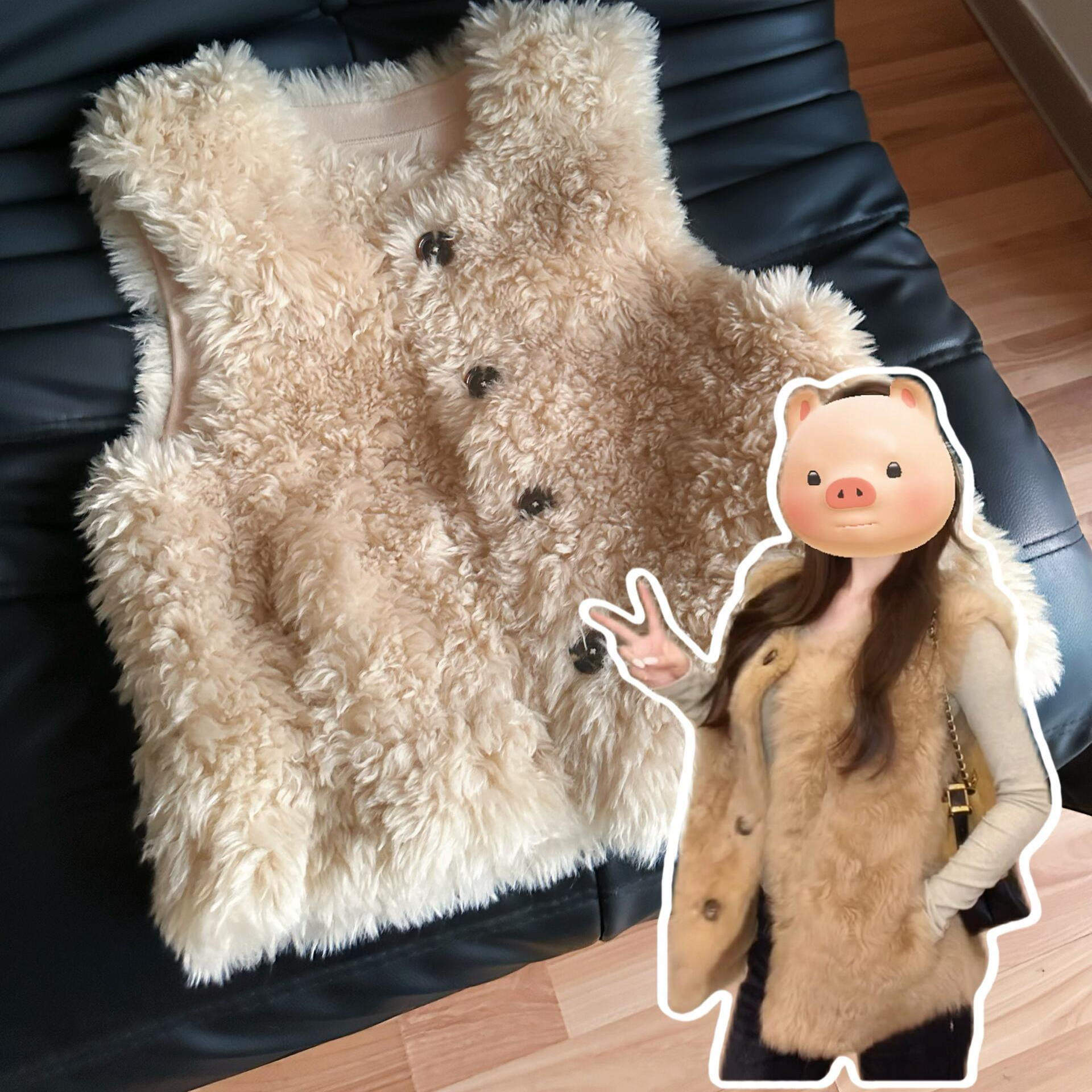 欧尼马甲”环保皮草皮毛一体外套