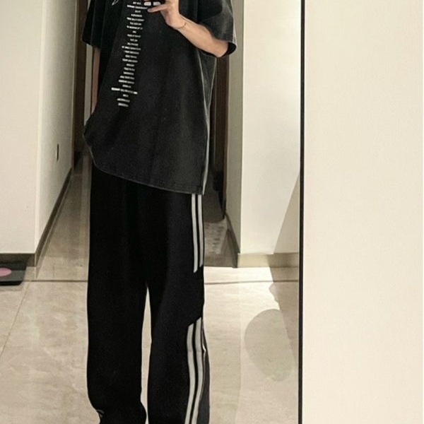 美式复古条纹裤子男女同款夏季