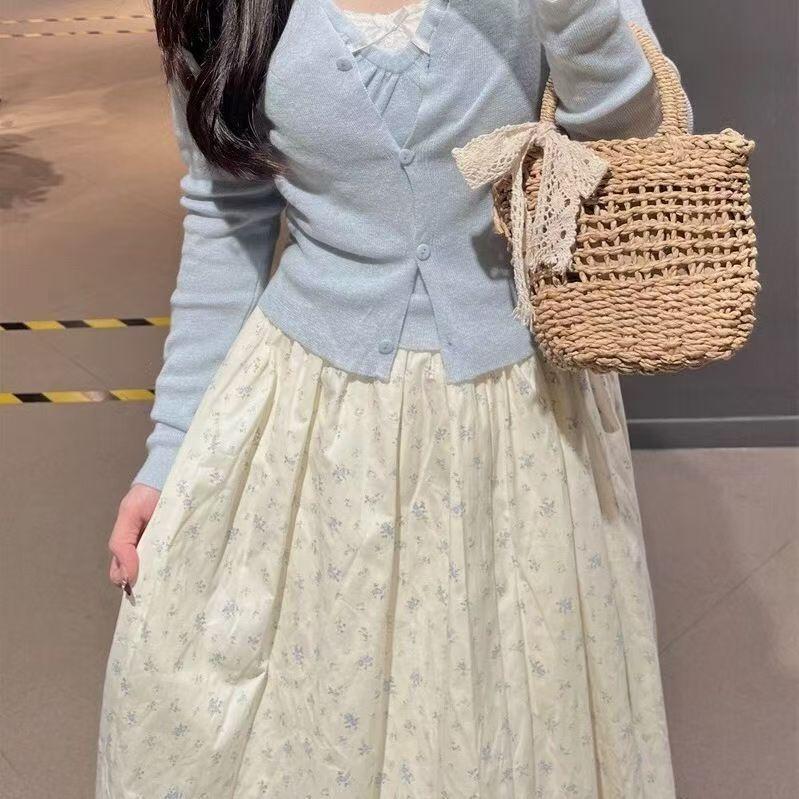 小众碎花半身裙女春150小矮个子田园风显瘦大摆裙高腰中长款a字裙