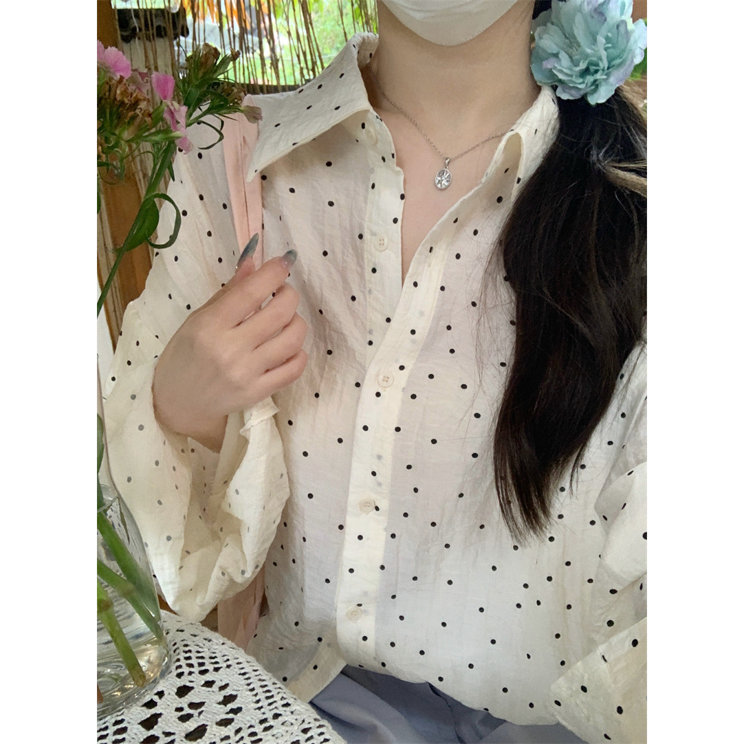 夏日绝美长袖波点衬衫外套女夏季