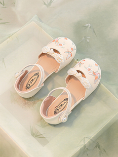 女童凉鞋真皮刺绣中大童2025新款国风汉服鞋包头新中式夏季公主鞋