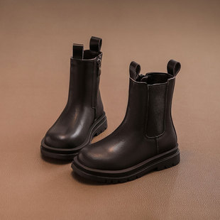 女童短靴真皮中大童2025新款烟筒靴英伦风秋冬加绒时尚软底单靴子