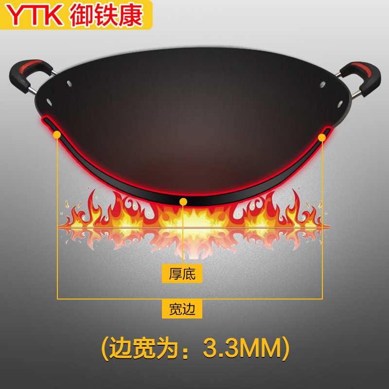 铁锅炒锅生铁锅老式加厚双耳铸铁锅无涂层圆底不粘家用锅具