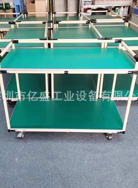 惠州非标尺寸黄色精益管置物工作台复合管可调节高度单层操作台