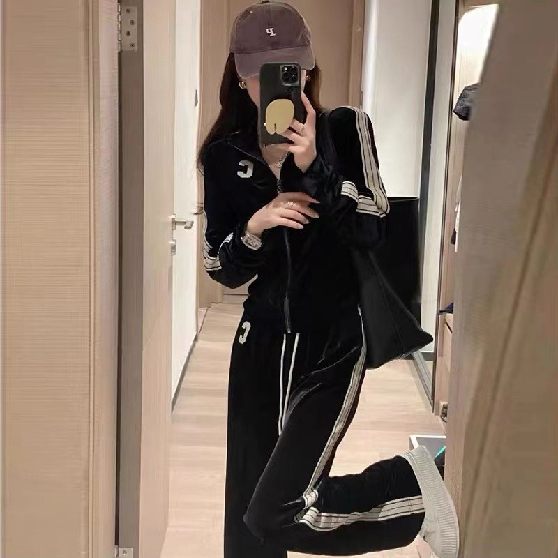 丝绒运动套装女2024年新款时尚洋气秋冬韩国休闲显瘦阔腿裤两件套