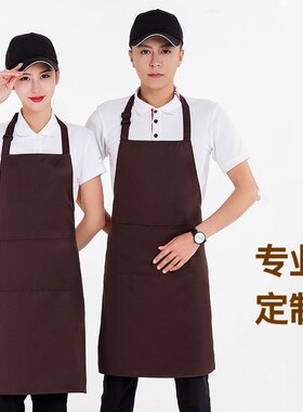 厨师围裙男防水防油超市黑色挂脖
