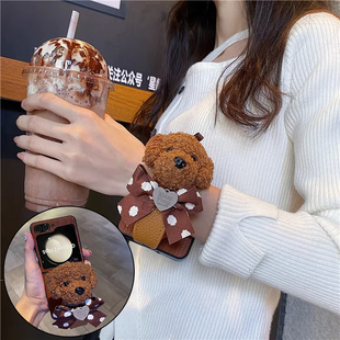 小狗蝴蝶结手腕带适用三星zflip7手机壳w24 4可爱zflip7fe全包壳 flip折叠屏zflip5翻盖zflip6防摔支架zflip3