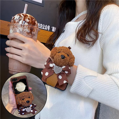 小狗蝴蝶结手腕带适用三星zflip7手机壳w24 flip折叠屏zflip5翻盖zflip6防摔支架zflip3/4可爱zflip7fe全包壳