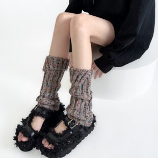 秋冬新品点纱翻边袜套个性彩点韩系松垮粗线保暖中筒腿套复古百搭