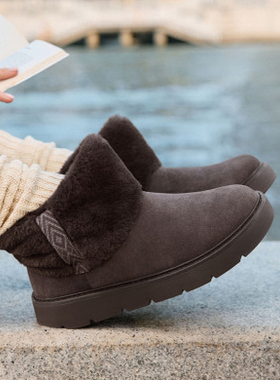 skechers斯凯奇女鞋冬靴雪地靴柔软一脚蹬中帮鞋口加毛短靴169100