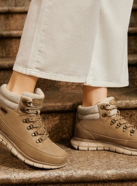 skechers斯凯奇高帮鞋女鞋加绒保暖防水休闲靴女靴马丁靴167425