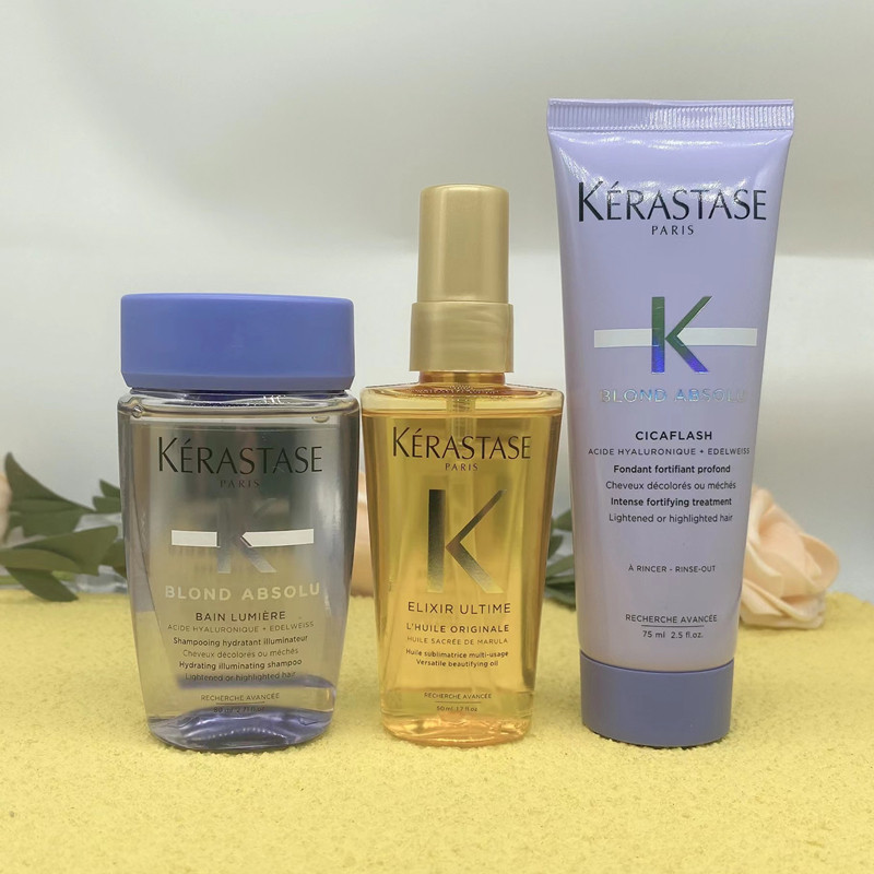 卡诗菁纯亮泽经典香氛护发油50ml+耀光凝色奢护精华霜75ml 护发素