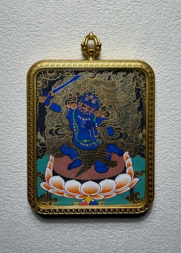 青海热贡纯手绘小唐卡不动明王佛牌吊坠夏吾尖措大师作品