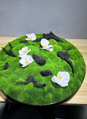 现代新中式永生苔藓微景观枯山水假花盆景  酒店餐桌花大圆桌桌面