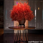 红色大堂花仿真花艺摆件 酒店会所售楼处玄关茶室软装 饰品摆件