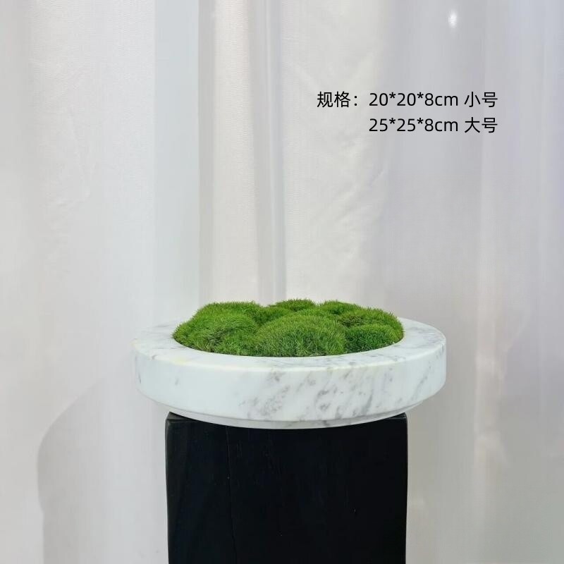 天然大理石果盘永生苔藓盆景 装饰品摆件酒店样板间工程家居托盘