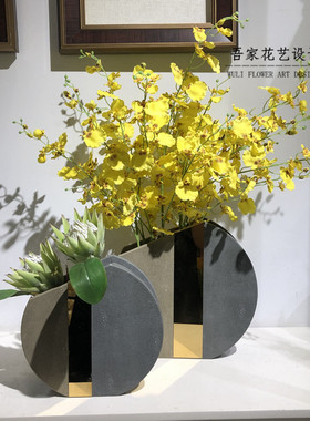 黄色跳舞兰高档仿真花花瓶花束插花客厅卧室餐桌装饰干花绢花假