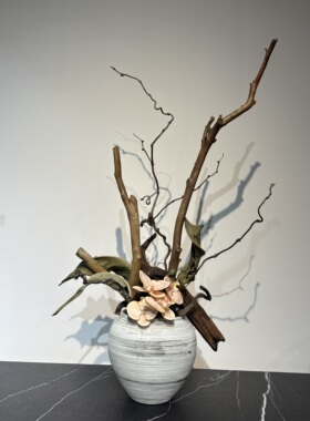 禅意日式新中式枯木插花花艺  民宿餐厅酒店样板间软装