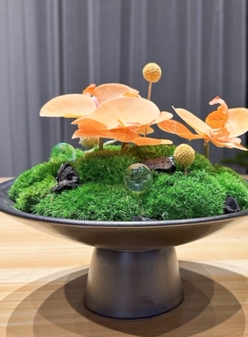 新中式永生苔藓仿真花艺 样板间餐厅餐桌茶几茶室软装桌面摆件饰
