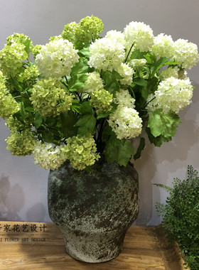 高档仿真绣球单枝花绢布假花 婚庆装饰假花北欧客厅花瓶假花摆件