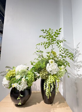 森系绿色陶瓷组合插花  仿真绿绣球花艺样板间茶几卧室玄关摆件
