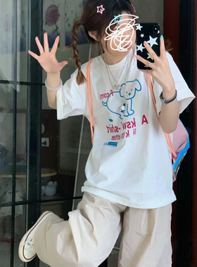 重磅纯棉正肩短袖t恤女男情侣装2026新款夏季设计感小众宽松上衣