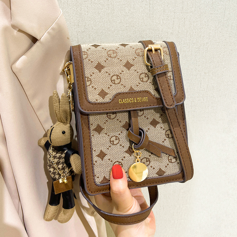 古月狐皮质印花复古两折手机包