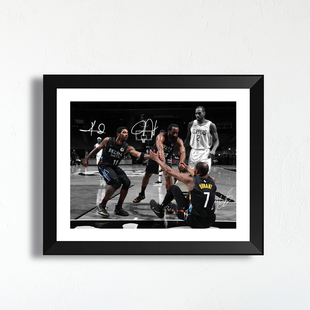 篮网杜兰特哈登欧文三巨头签名实木相框照片墙酒吧装饰画周边礼物