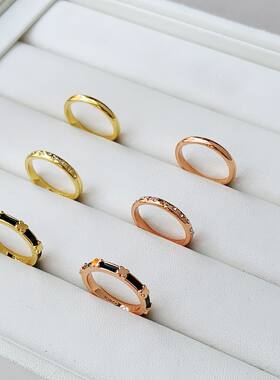 欧美风格余量小众设计感mi家镀金镶钻珐琅日常百搭气质戒指女