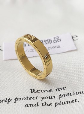 欧美带吊牌不退色 K家五角星简约素圈时尚个性小众男女情侣戒指