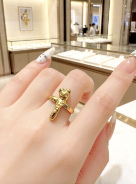 欧美外贸大码立考拉体卡通小动物镀真金小众设计感时尚气质戒指女