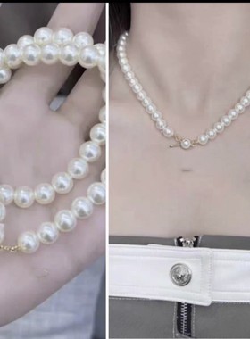 欧美风格轻奢小众质感玻璃仿珍珠短款锁骨链饰品女生耳夹项链