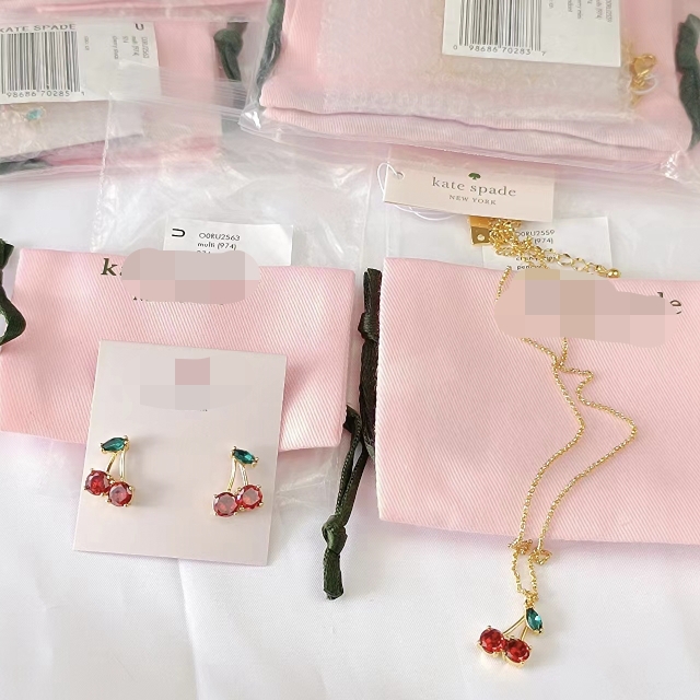 KS余量logo铜件镀真金锆石樱桃个性短款锁骨链耳环项链
