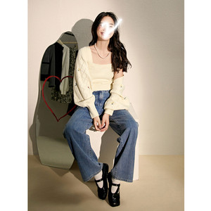 阔色针织衫两件套装女2023新款秋季短款开衫外套背心吊带上衣
