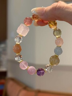 天然水晶多宝手串黑晶超七薰衣草紫海蓝宝高级感手链原创设计