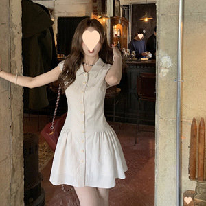 新款韩版学生polo领连衣裙美式辣妹修身显瘦裙子女夏无袖衬衫裙子