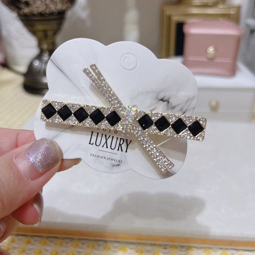 黑白棋盘格子发夹侧边刘海碎发边夹鸭嘴发卡气质头发夹子头饰1964