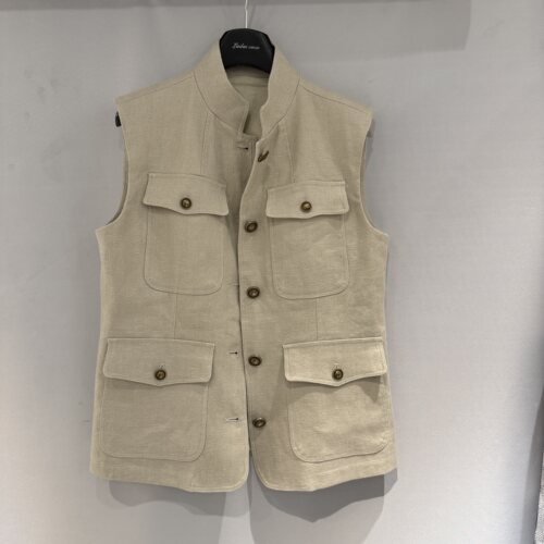 欧洲站2026春季新款立领前口袋设计通勤高级感舒适亚麻款马夹坎肩