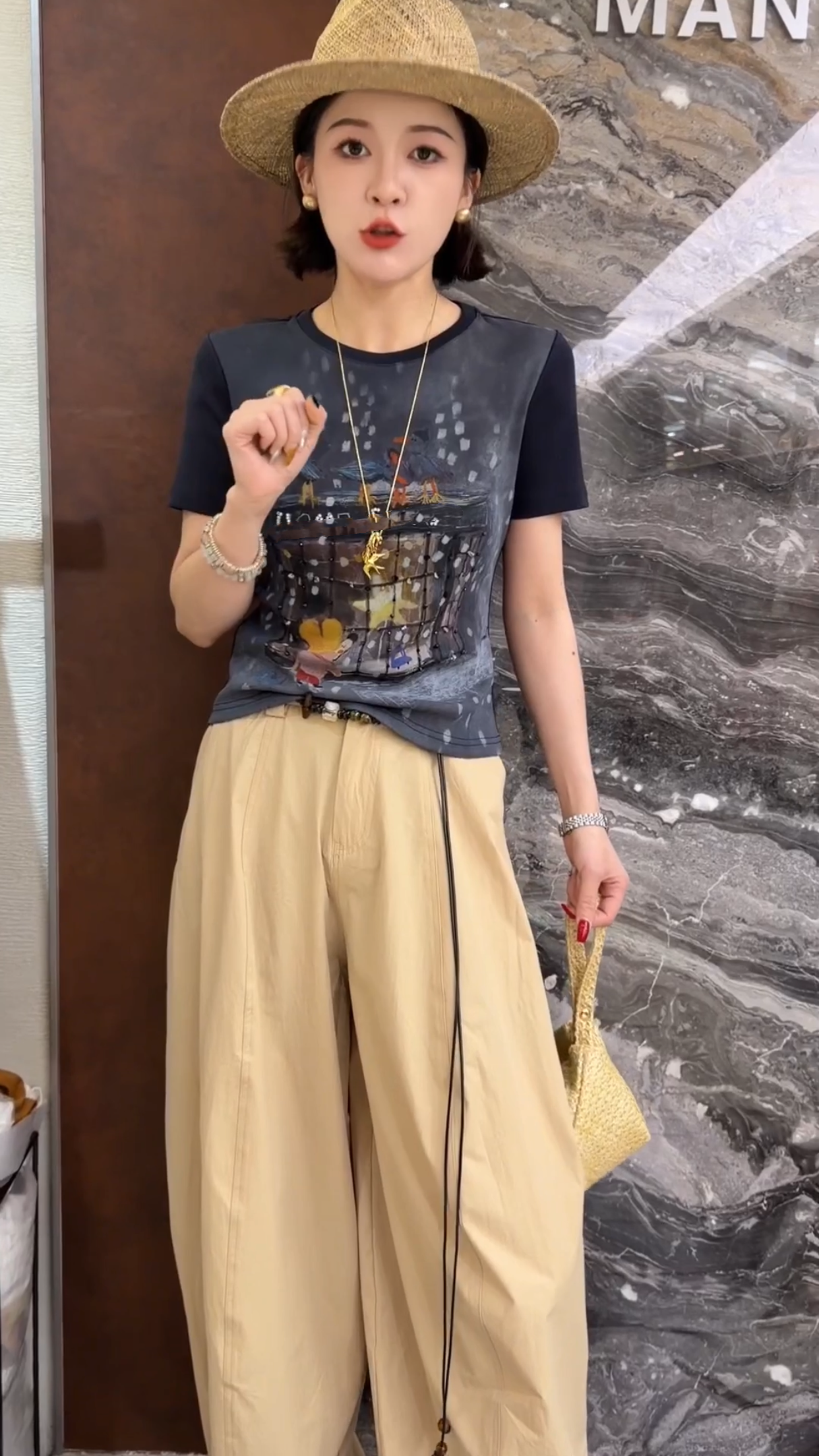 欧洲站2026夏季新款欧货字母卡通小东西波点拼色女士T恤衫潮96039