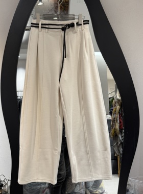 欧洲站2025冬季新款高腰腰带款纯色百搭加厚直筒阔腿裤女潮62313