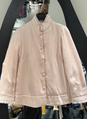 欧洲站2025秋冬新款立领蕾丝拼接排扣纯色百搭保暖长袖棉服15050