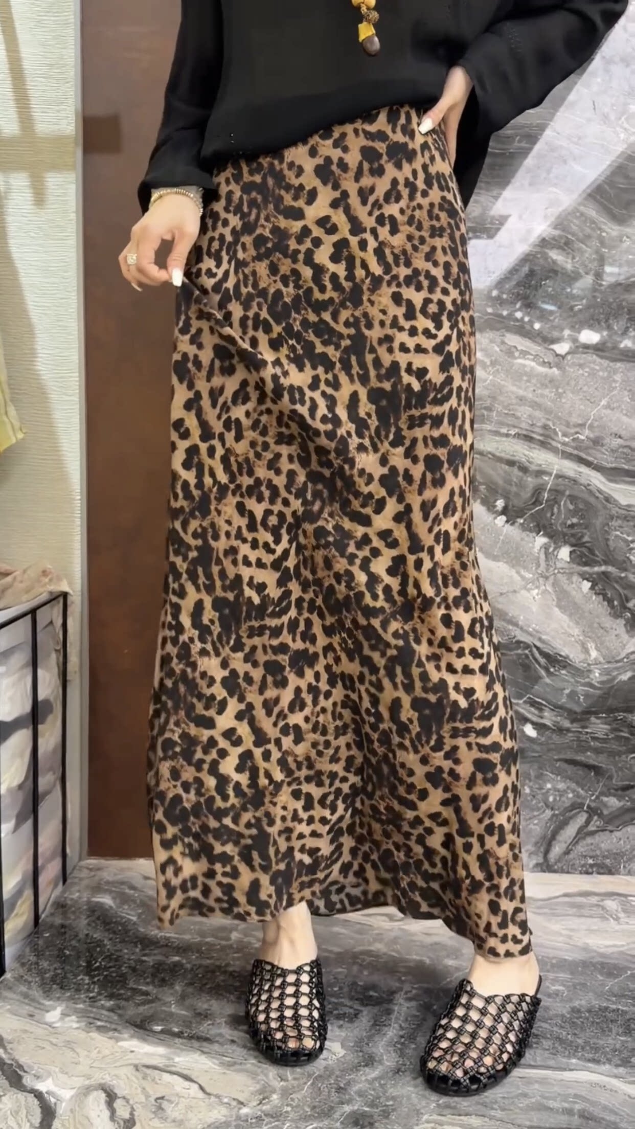 欧洲站2026夏季新款时尚百搭高腰显瘦豹纹印花长款鱼尾半身裙女潮
