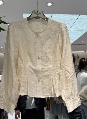 欧洲站2026春季新款圆领单排扣提花百搭好看国风款净版衬衫L68913