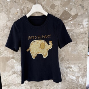 显瘦短袖 钉钻字母百搭通勤好看套头韩版 女8503 新款 欧洲站2026春季