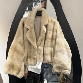 欧洲站2025秋冬新款 翻领下摆抽绳收腰宽松百搭水貂毛长袖 外套6151