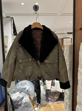 欧洲站2025冬季新款翻领皮毛一体百搭显瘦牛仔鹅绒服外套女86960